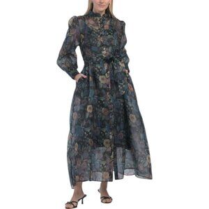 NANCY YANG Floral Balloon Sleeve Maxi Dress